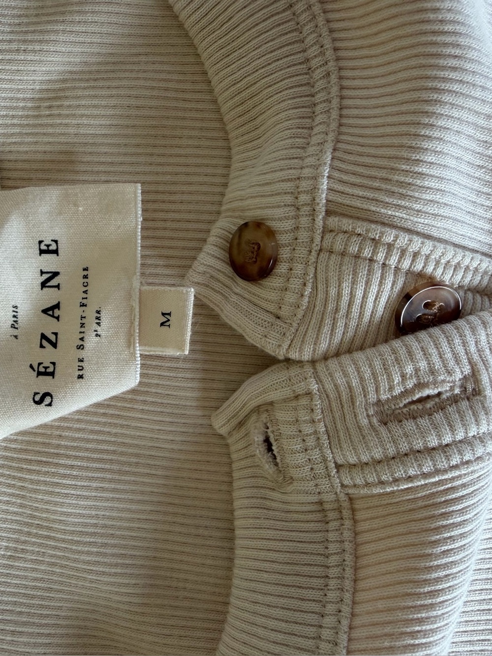 Sezane Cream Ribbed Henley Felicien Tank Top, Cream - Picture 4 of 6